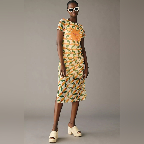 FARM Rio Dresses & Skirts - Farm Rio For Anthropologie Tropical  Short Sleeve  Printed Mesh Midi Dress